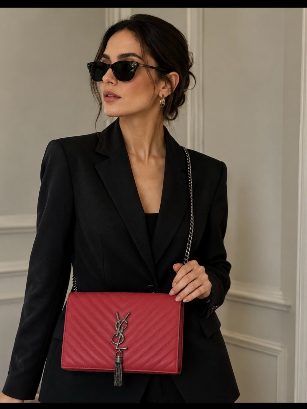 Designer Inspired Quilted Shoulder Bag in Raspberry Pink